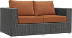 Modway Sojourn Wicker Rattan Outdoor Patio Sunbrella Fabric Loveseat in Canvas - Image 4