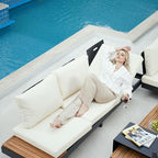 homary 6 Piece Aluminum & Teak Outdoor Sofa Set, Patio Sofa Seat L-Shaped - Image 9