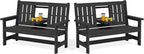 SERWALL Outdoor Bench with Cup Holder, All Weather Patio Benches with High by SERWALL