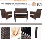 FDW Rattan Furniture Brown Wicker Chair Patio Bristo Set - Image 3