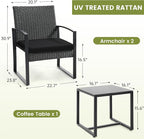 3 Piece Wicker Patio Bistro Set, Rattan Conversation Set - Image 6