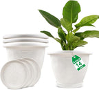 Plastic Flower Pots Planters For Indoor Plants, 4 Pack 14 Inch White Plant Pots by Fodetyff