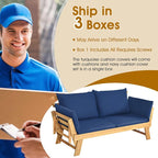 Tangkula Acacia Wood Patio Convertible Couch Sofa Bed - Image 8