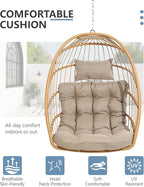 SWITTE Egg Chair Outdoor with Footrest & Stand, Indoor Wicker Hanging Egg Swing - Image 5