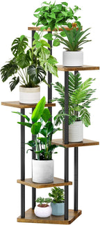 6 Tier Wood Tall Plant Stand Metal Rack Indoor, Planter Shelf Display Rack by YOCOMEY