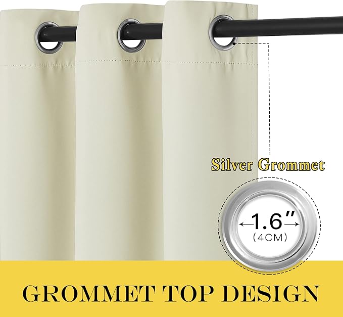 NICETOWN Room Darkening Beige Curtain 120 inch Length - Image 2