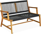 Tangkula 2-Person Patio Acacia Wood Bench Loveseat Chair, Outdoor Patio Bench by TANGKULA