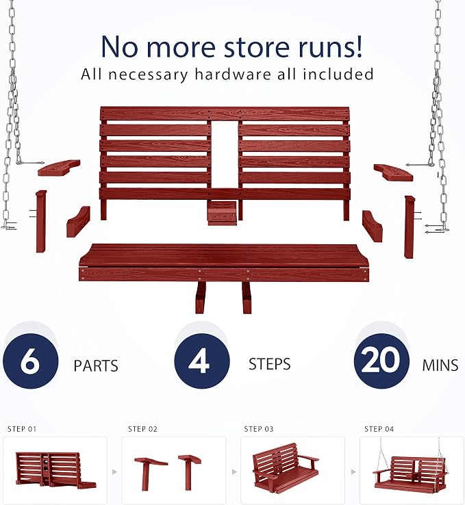 KINGYES Outdoor Hanging Patio Swing Set of 2, 2 Seat Swing Chair - Image 5
