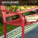 Sophia & William Outdoor Patio Metal Park Bench Red, Steel Frame Bench - Image 5