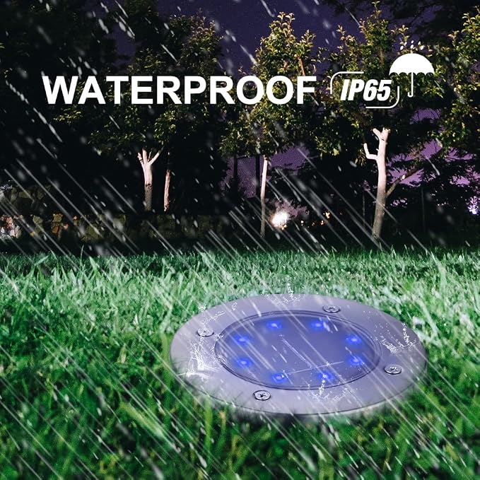 LYHOPE Solar Ground Lights Outdoor, 16 Pack 8 LED Solar Disk Lights Waterproof - Image 7