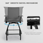 LEVELEVE Patio Bar Set 2pcs Swivel Bar Stools Outdoor Bistro Textilene - Image 4