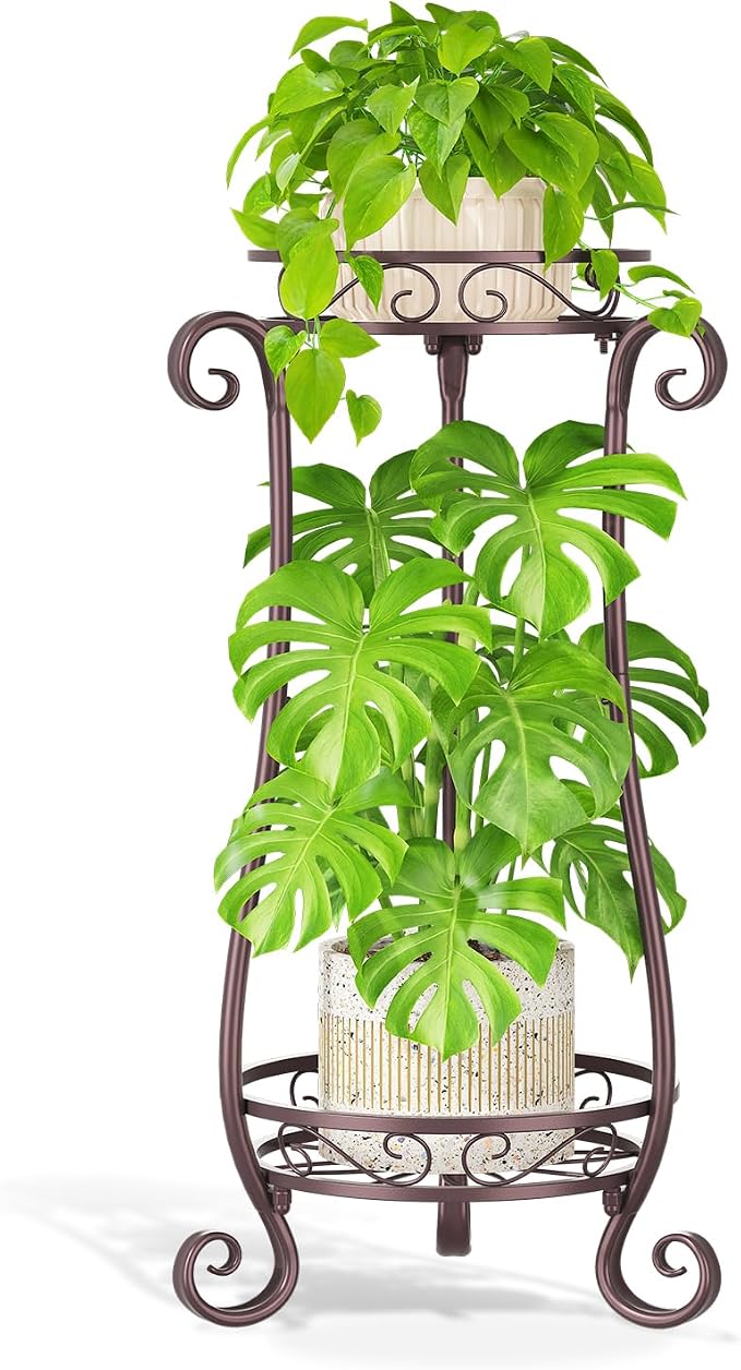 LASZOLA 2 Tier Bronze Metal Plant Stand by LASZOLA