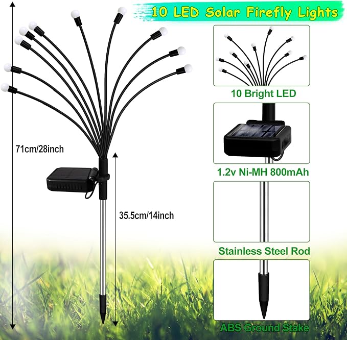 Kohlrabi Solar Garden Lights Outdoor, 2 Pack 20 LED Solar Pink Firefly Lights - Image 6