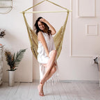 Barydat 2 Pcs Hanging Hammock Chair Boho Swing Chair Indoor Outdoor Cotton Rope - Image 4