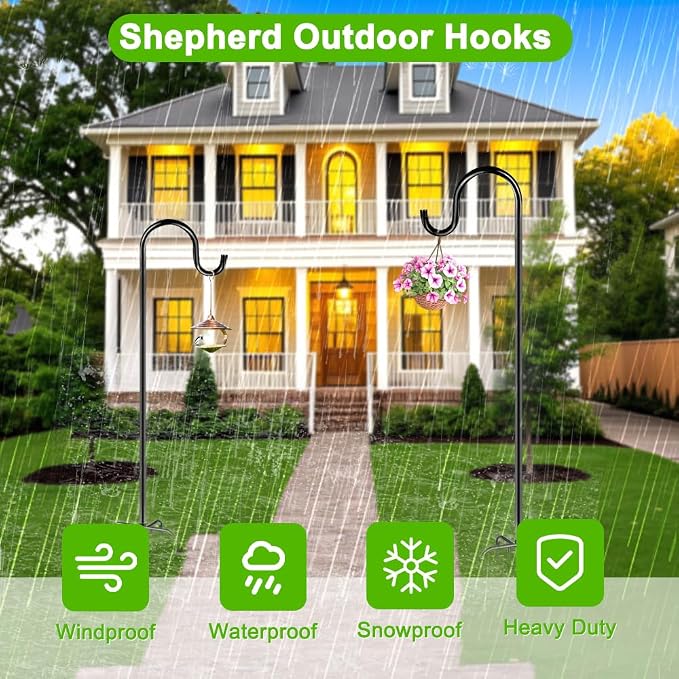 72" Shepherds Hooks for Outdoor, Heavy Duty Garden Bird Feeder Pole for Hanging - Image 7
