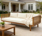 Merax Solid Acacia Wood Couch Chaise Lounge Chair Indoor, 3 Seater Daybed Sofa - Image 11