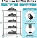 5-Shelf Storage Shelves, Wire Shelving Heavy Duty Metal Storage Shelving Unit - Image 3