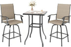 MFSTUDIO 3 Piece Outdoor Swivel Bar Set, Outdoor Bar Table and Chairs Set by MFSTUDIO