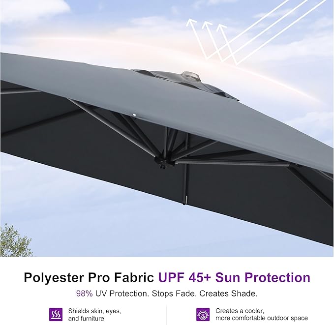 PURPLE LEAF 9 Feet Patio Umbrella Outdoor Cantilever Square Umbrella Aluminum - Image 5