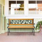 VINGLI Outdoor Bench Metal Garden Bench, Wood Patio Benches w/PVC Backrest Cast - Image 2