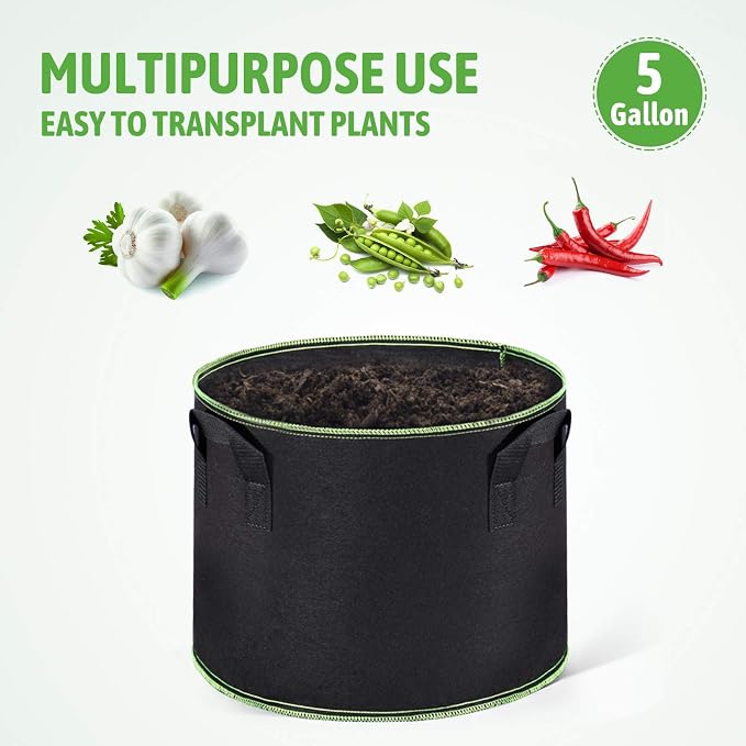 Delxo 20 Pack 5 Gallon Grow Bags Heavy Duty Aeration Fabric Pots Thickened - Image 5