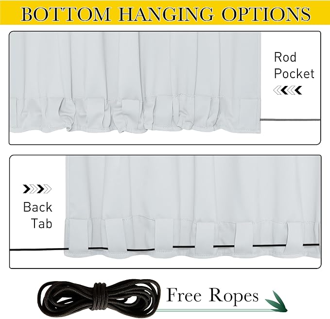 NICETOWN 2 Panels Outdoor Curtains Waterproof Pocket & Back Tab on Top & Bottom - Image 2