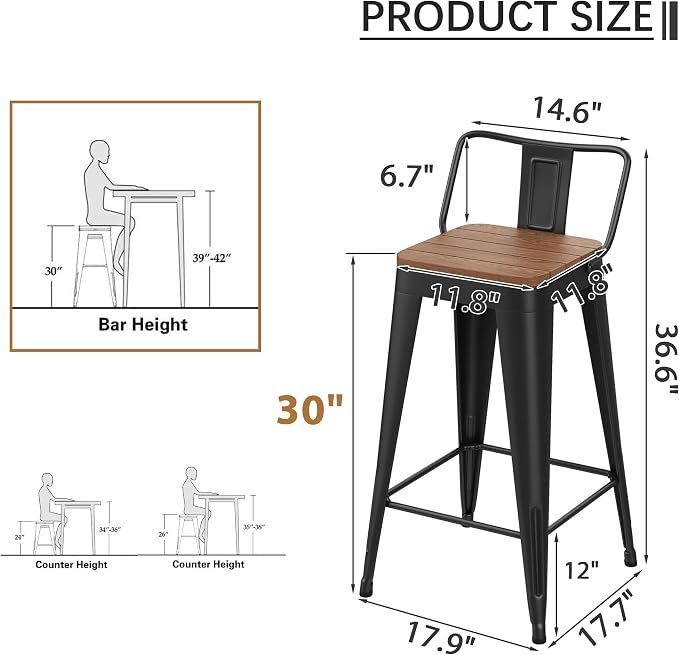 HAOBO Home 30" Outdoor Barstools Patio Stool Metal Bar Stools Set of 4 Counter - Image 2