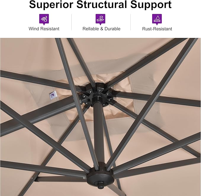 PURPLE LEAF 8 Feet Outdoor Square Cantilever Umbrella Patio Umbrella - Image 3