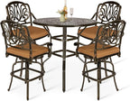 VIVIJASON 5-Piece Patio Swivel Bar Stools Set, All Weather Cast Aluminum by VIVIJASON