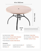 VEVOR Outdoor Patio Dining Table, 41 inch Round Wood-Like Steel Slat Backyard - Image 3