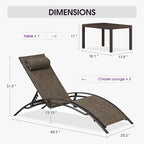 PURPLE LEAF Outdoor Chaise Lounge Chair Set of 3 Patio Pool Lounger Bronze - Image 2
