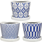Small Ceramic Pots for Plants, 4.7 inch Blue and White Plant Pot Indoor by Oairse