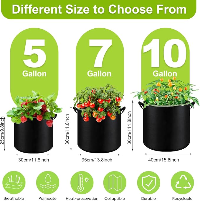 6-Pack 10 Gallon Grow Bags - 300G Heavy Duty Aeration Fabric Pots - Image 2