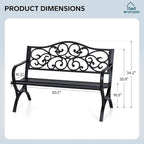 MFSTUDIO 50 Inches Outdoor Garden Bench, Cast Iron Metal Frame Patio Park Bench - Image 2