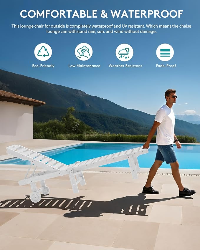 SERWALL Patio Chaise Lounge Chair Set of 4, HDPE Outdoor Lounge Chair - Image 8