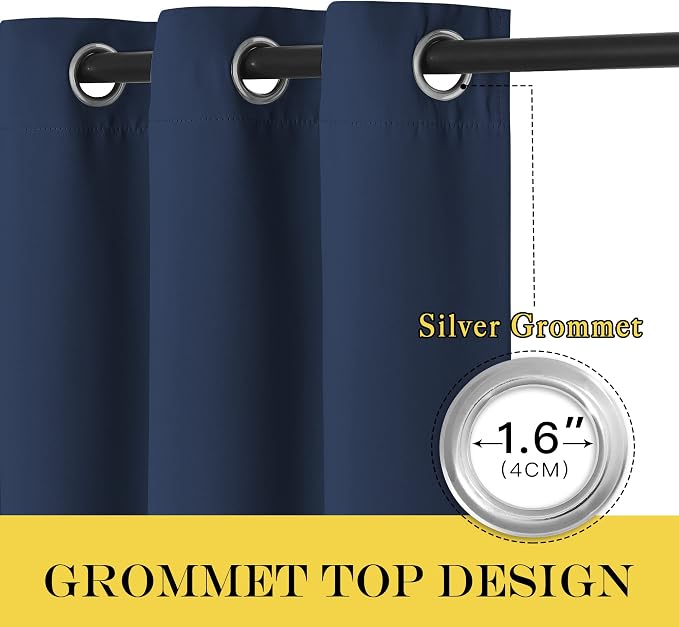 NICETOWN Navy Blue Blackout Bedroom Window Curtain, Grommet Privacy Window - Image 2