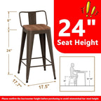 WENTMENT Industrial Rusty Bar Stools Set of 4, Wooden Seat, Removable Back - Image 2