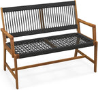 Tangkula Outdoor Acacia Wood Bench, All-Weather Rope Woven Garden Bench by TANGKULA