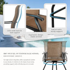 LEVELEVE Patio Bar Set 3pcs Swivel Bar Stools Outdoor Bistro Textilene - Image 5