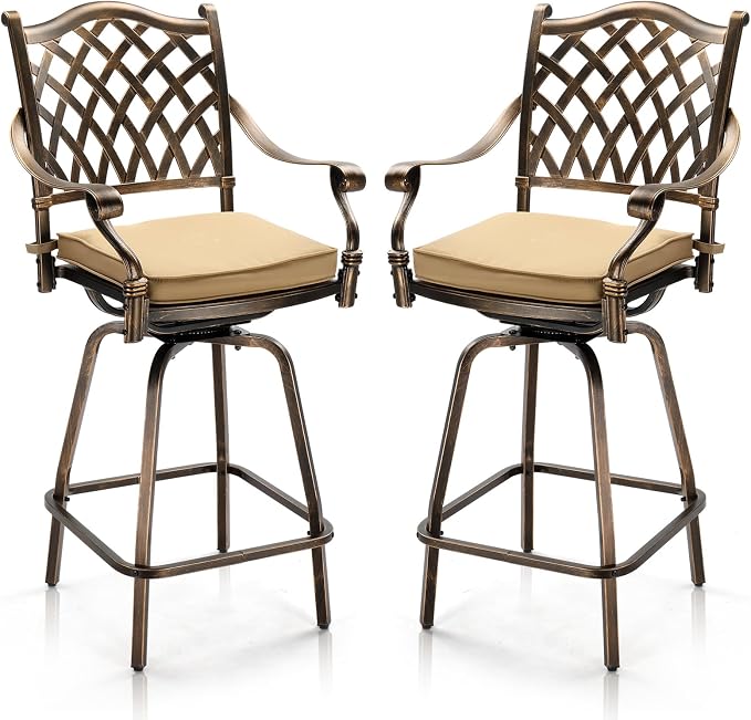 VINGLI Outdoor Swivel Bar Stools Set of 2, Cast Aluminum All-Weather Patio Bar by VINGLI