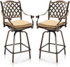 VINGLI Outdoor Swivel Bar Stools Set of 2, Cast Aluminum All-Weather Patio Bar by VINGLI