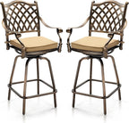 VINGLI Outdoor Swivel Bar Stools Set of 2, Cast Aluminum Patio Bar Height Chair by VINGLI