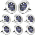 LYHOPE Solar Ground Lights Outdoor, 8 Pack 8 LED Solar Disk Lights Waterproof by LYHOPE