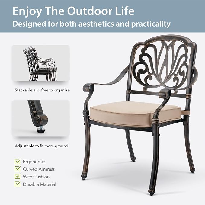 5-Piece Cast Aluminum Patio Furniture, Outdoor Dining Sets - Image 5