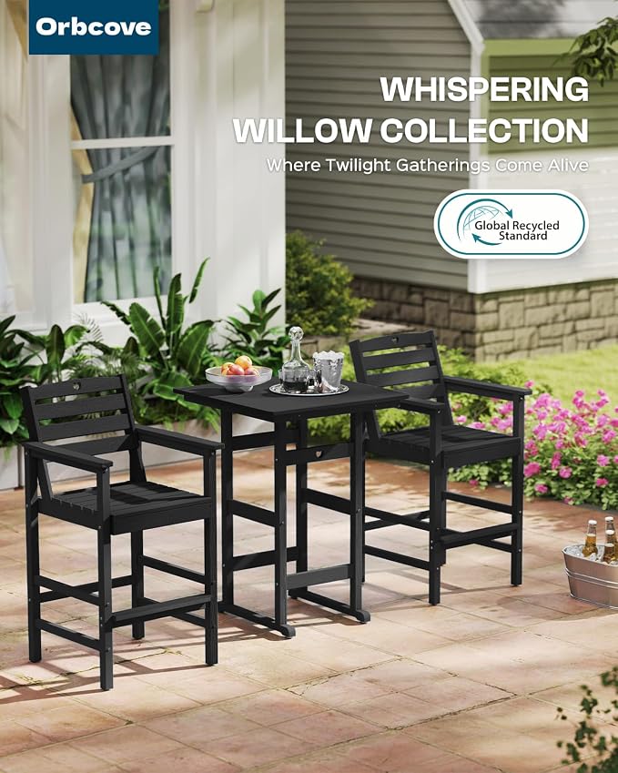 Tall Adirondack Chairs Set of 2, HDPE Wood Balcony Adirondack Chairs Set - Image 7