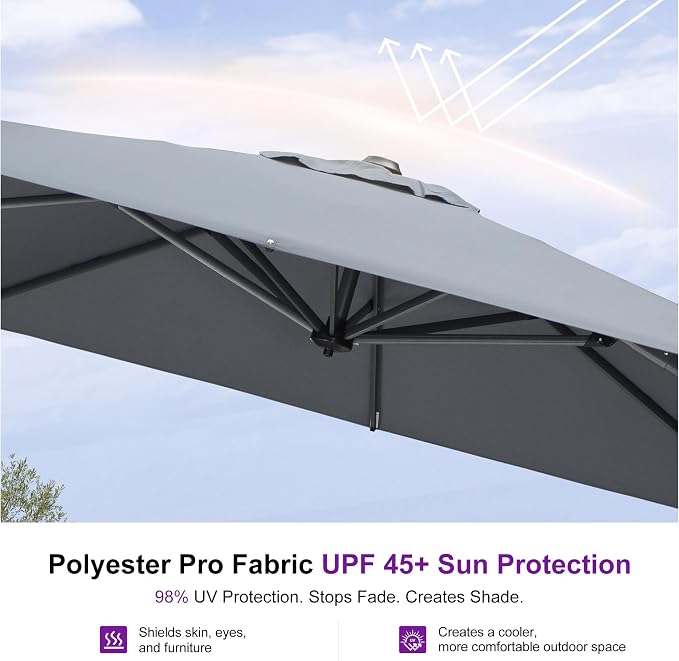 PURPLE LEAF 9 Feet Patio Umbrella Outdoor Cantilever Square Umbrella Aluminum - Image 5