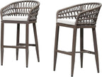 PURPLE LEAF Outdoor Rattan 29" Bar Stools Set of 2, Modern Boho Aluminum Patio by PURPLELEAF