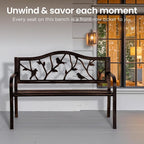 PHI VILLA Outdoor Garden Park Bench Patio 50" Metal Bench, Steel Frame Bench - Image 8