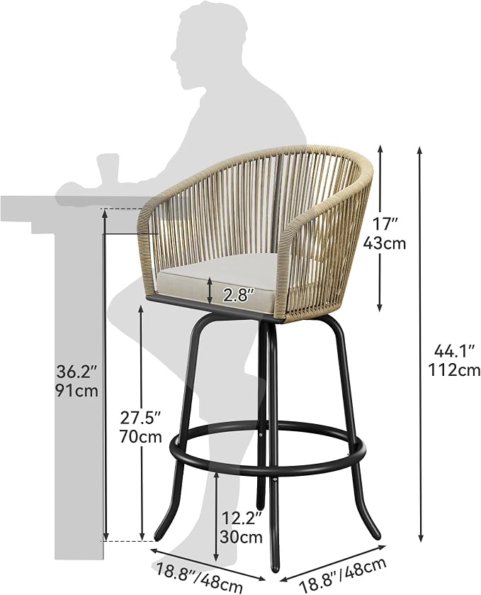 YITAHOME Counter Height Bar Stools Set of 2, Outdoor Bar Stools - Image 2