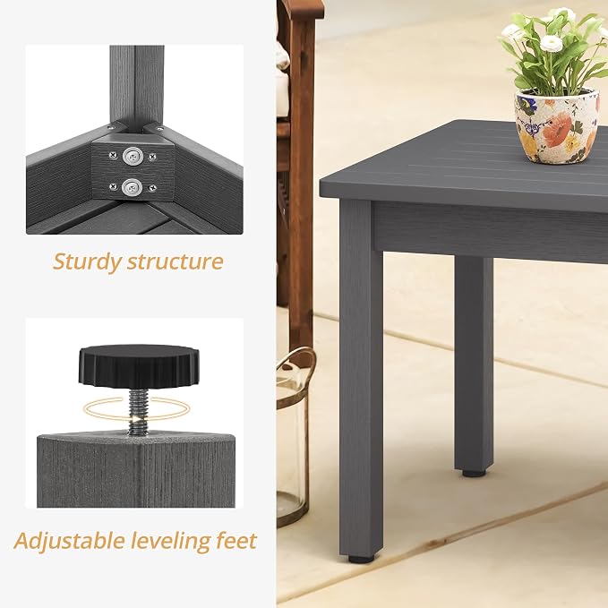 LUE BONA Outdoor Coffee Table Rectangle, 42.5" HDPS Patio Coffee Tables - Image 6